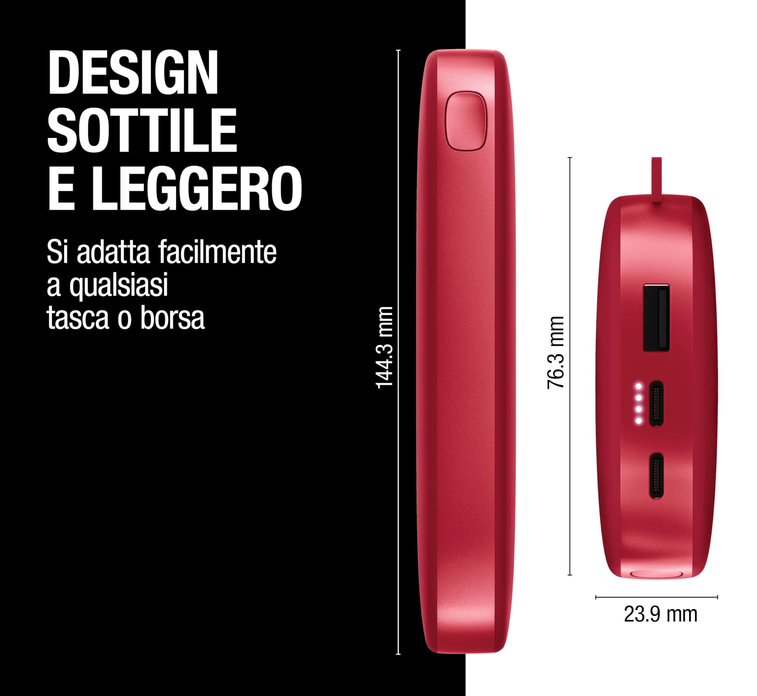 Fresh 'n Rebel Powerbank - USB-C in & out - Ricarica rapida (Fast Charge 20W) - 6 funzioni di sicurezza - Batteria esterna portatile per iPhone e Android (Berry Red, 18000 mAh)