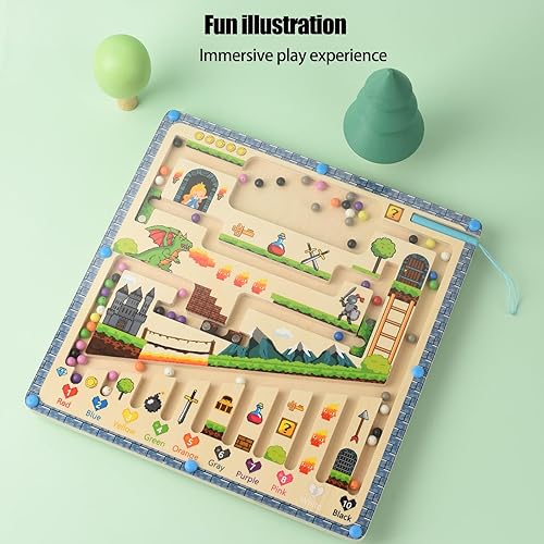 Miniatura 4 de Laberinto magnético de color y números, juguetes Montessori para niños de más de 3 años, tablero de actividades de rompecabezas de madera, juguete