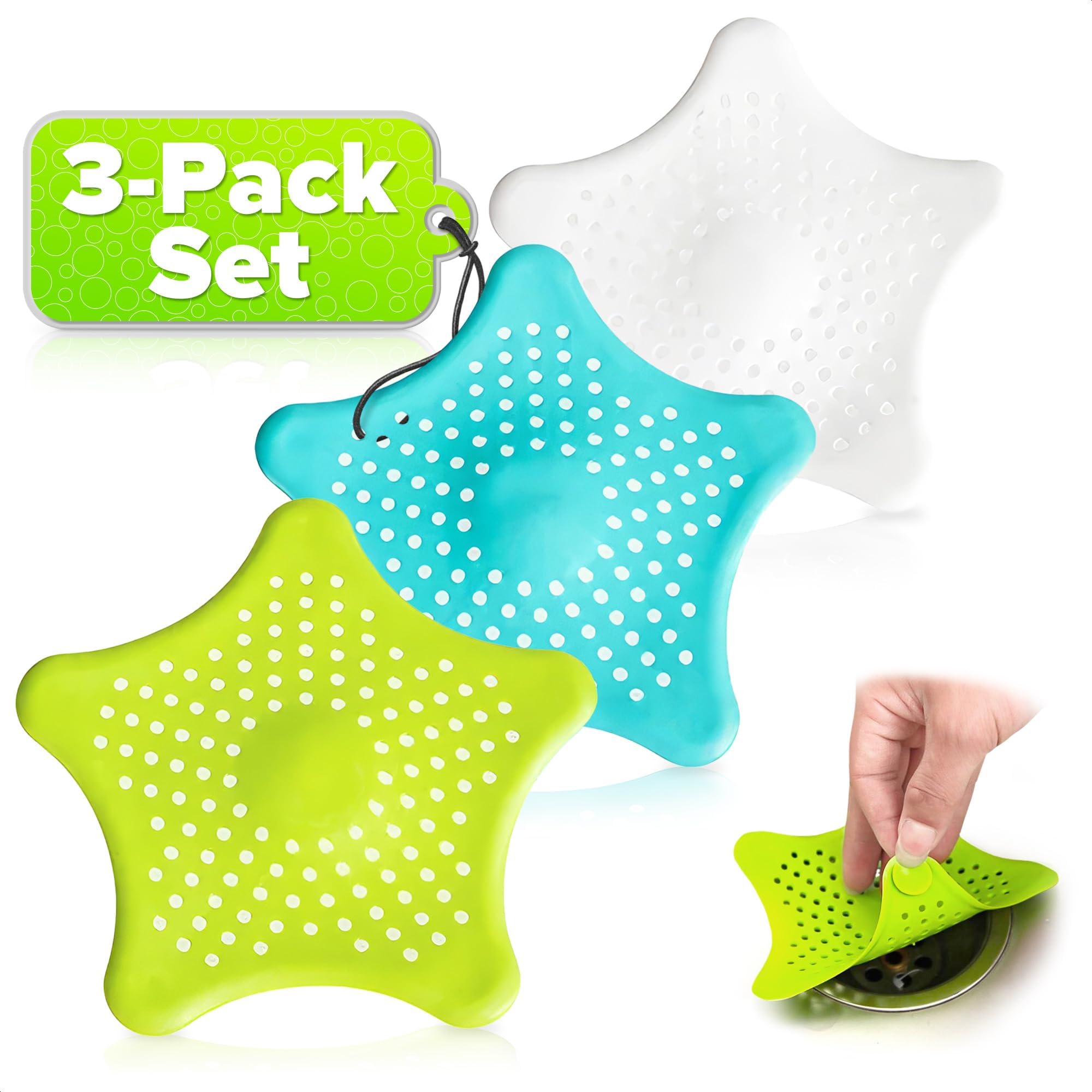 3Pcs Starfish Rubber Sink Strainers - Drain Hair Catcher - Kitchen Sink Strainer Stopper Silicone Drain Cover - Tub Drain Hair Catcher, Bathroom Sink Drain Strainer for Sink, Bathtub Strainer