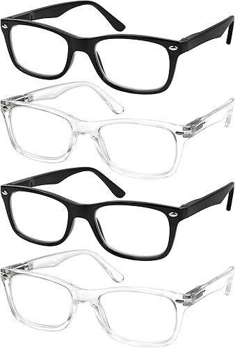 Success Eyewear Reading Glasses Set of 4 Black Quality Readers Spring Hinge Glasses for Reading for Men and Women