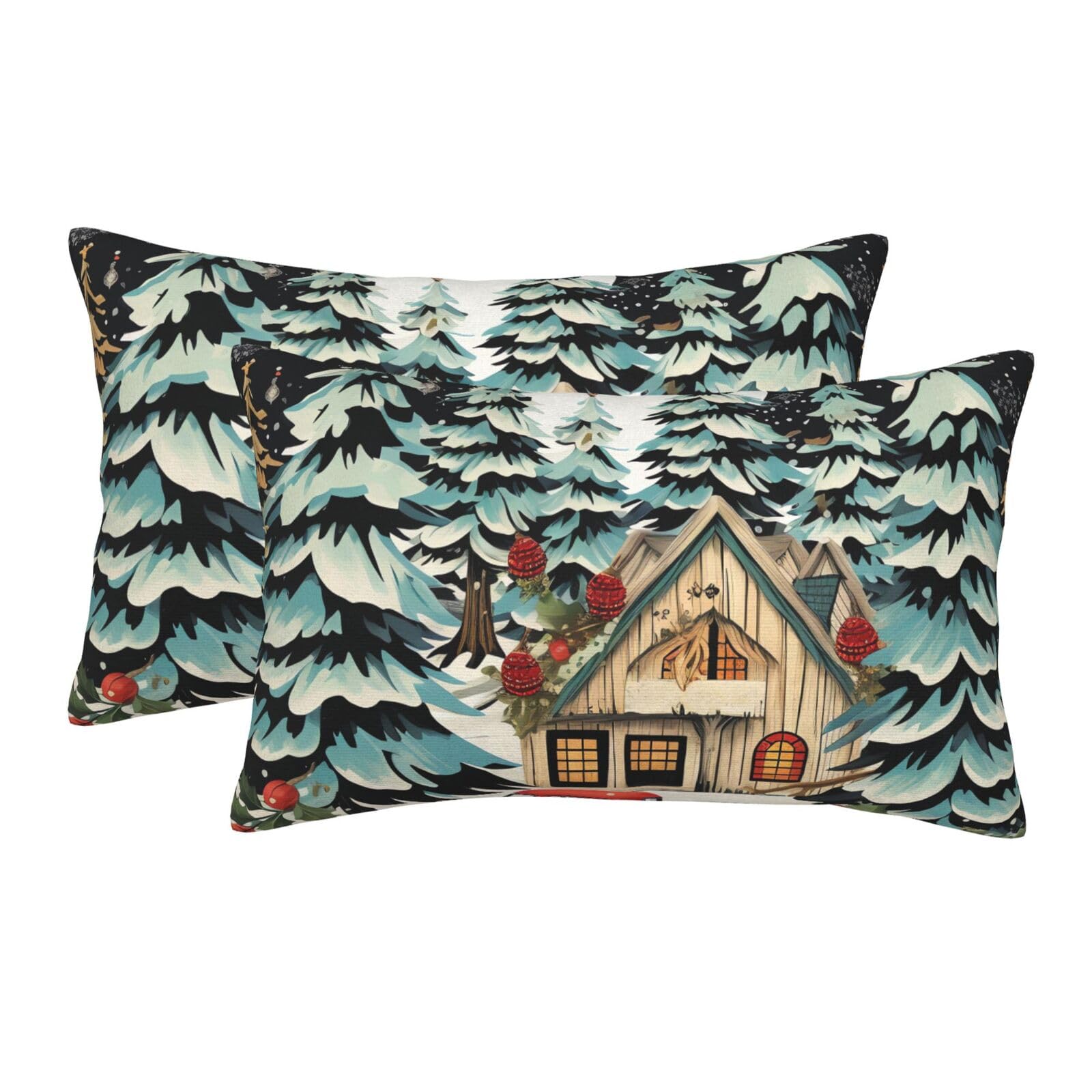 2 Pack Standard Size Pillow Cases for Hair and Skin Soft Breathable Pillow Case Covers with Hidden Zipper Farmhouse Christmas Pillowcase 16"x24" Pillow Cover for Sleeping Gift