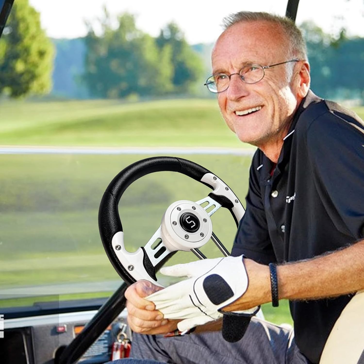 Golf Cart Steering Wheel, 12.5"/320mm Universal Club Car Steering Wheel for Club Car DS and Precedent EZGO RXV & TXT Yamaha Most Golf Cart, White