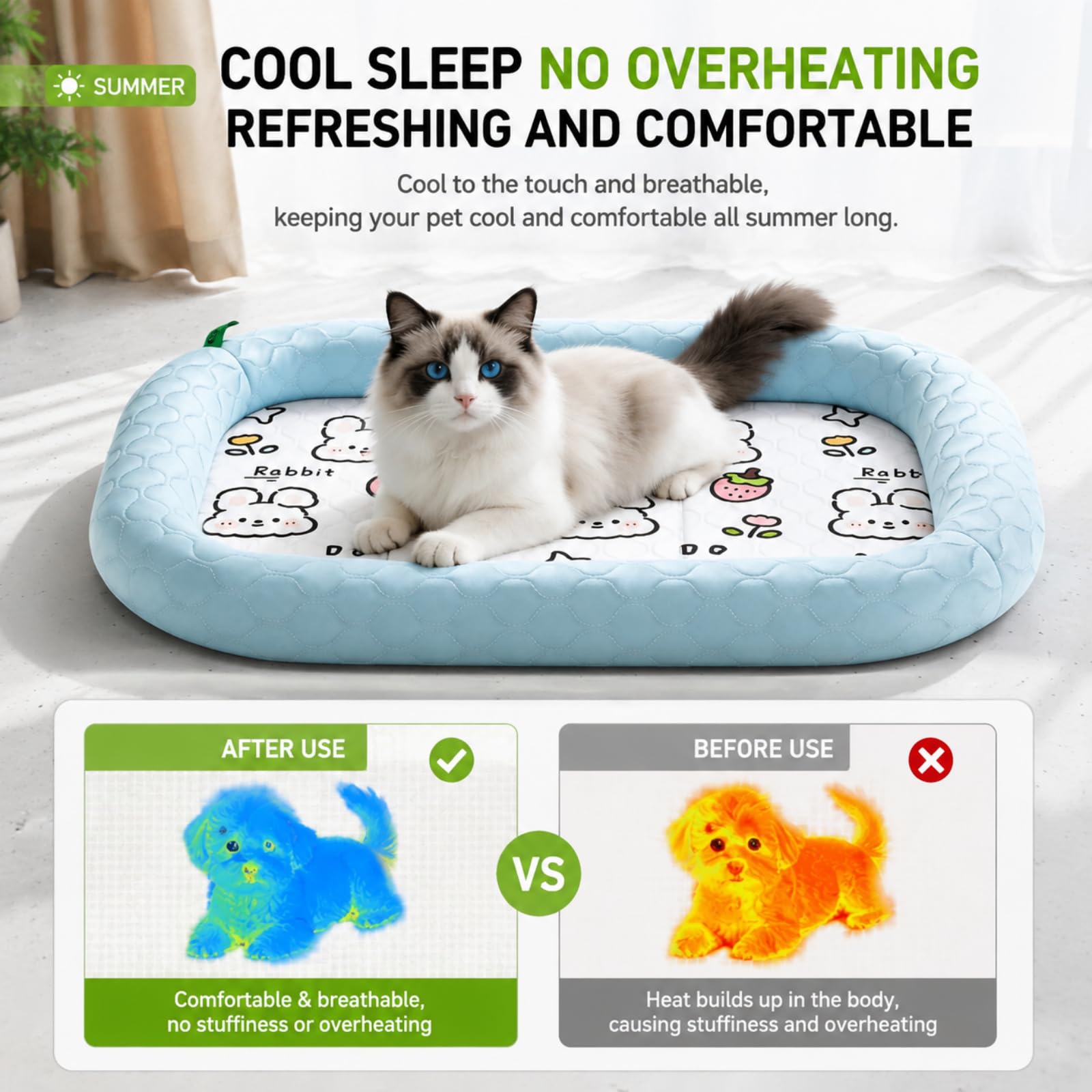 HJDMO - Cama refrescante para mascotas de seda helada, transpirable con refuerzo, M-2XL
