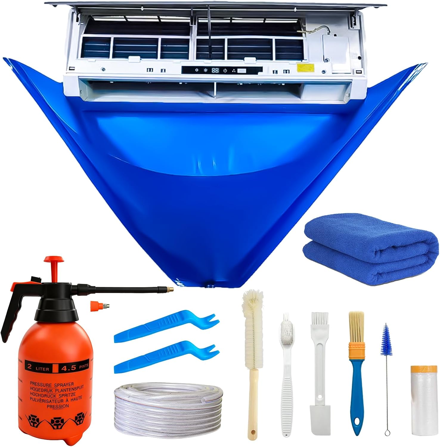 13psc Large Mini Split Cleaning Kit Bag for Home Air Conditioner - Includes Waterproof Cleaning Bag, Vent Brush & Tools for Wall Mounted/Ductless AC Units | Fits Small to Large Split Systems.