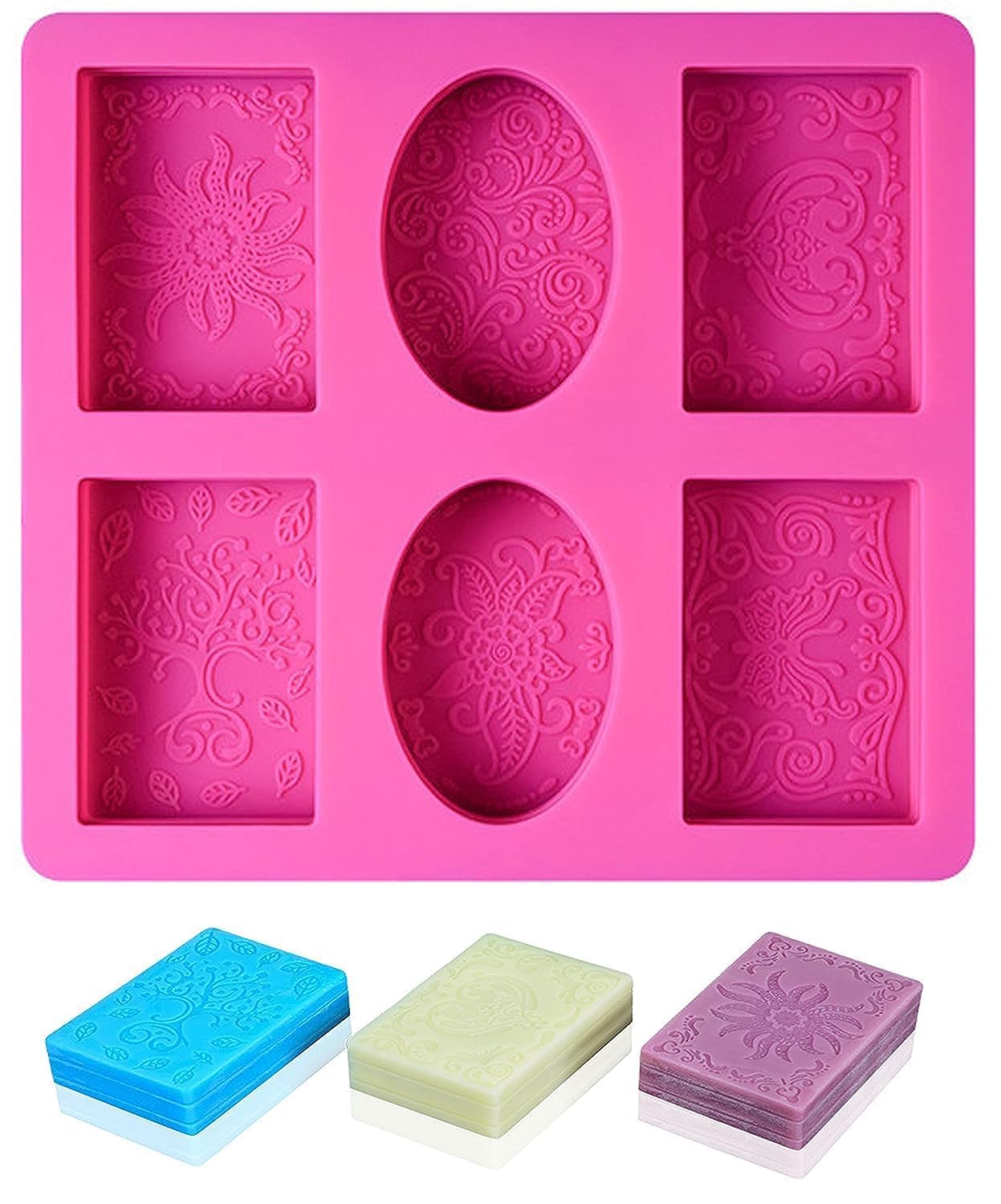 Silicone Soap Mold | Multicolor 6 Cavity Rectangle,Oval Shape Soap Moulds for Soap Making | Soap Making Kit | Soap Base Mould for Soap Bar, Resin, Chocolate, Cheesecakes (Multicolor - PK1)-image-31