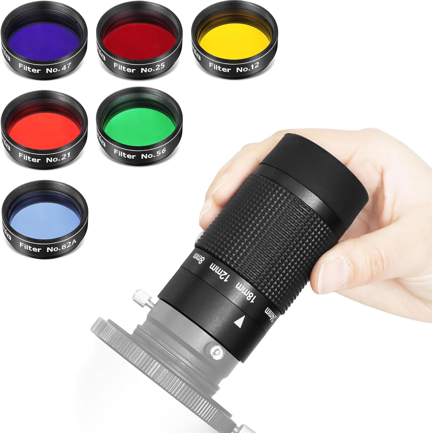 Astromania 1.25-Inch Color Filter Set (6 Pieces)- Bundle with - 1.25" 8-24mm Zoom Eyepiece