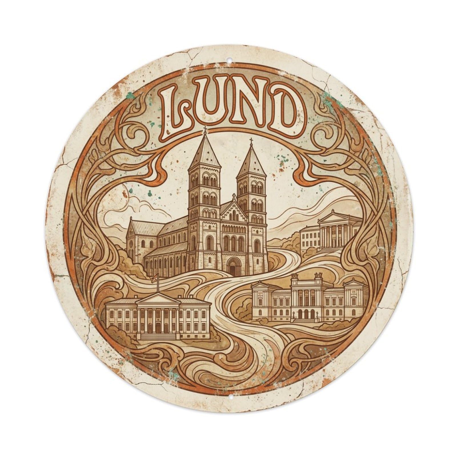 Sweden Travel Vintage Lund Metal Tin Sign