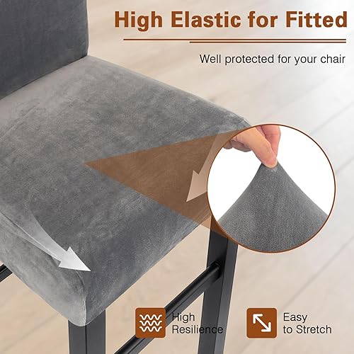 Miniatura 6 de Juego de 4 fundas de terciopelo para taburetes de bar, fundas elásticas suaves para taburetes de bar con respaldo, lavables, extraíbles, fundas para