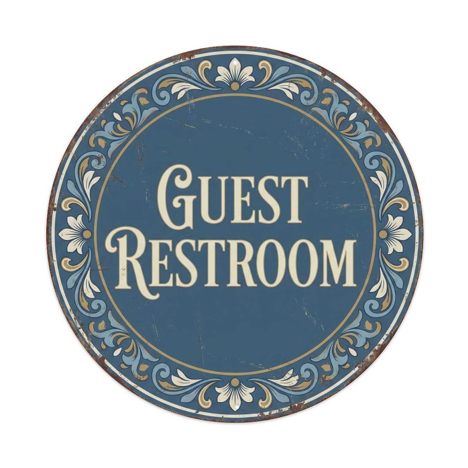 Guest Restroom Bathroom Quote Vintage Washroom Badge Metal Tin Sign Plaque Wall Decor for Cafe, Man Cave, Club Bar, Office, Home Garden Round Metal Poster 8x8Inch