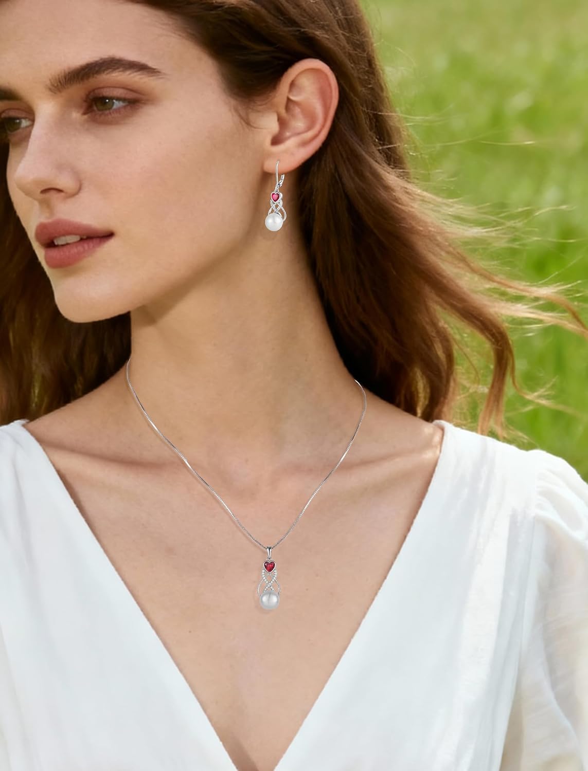 Pearl Necklaces for Women 925 Sterling Silver Infinity Freshwater Cultured Pearls Pendant Neckalce with Heart Birthstone Jewelry