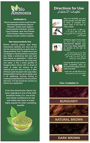 Miniatura 3 de Kangana Polvo de henna negra natural para una cobertura del 100 % de las canas, polvo de henna negra natural para teñir el cabello, color natural