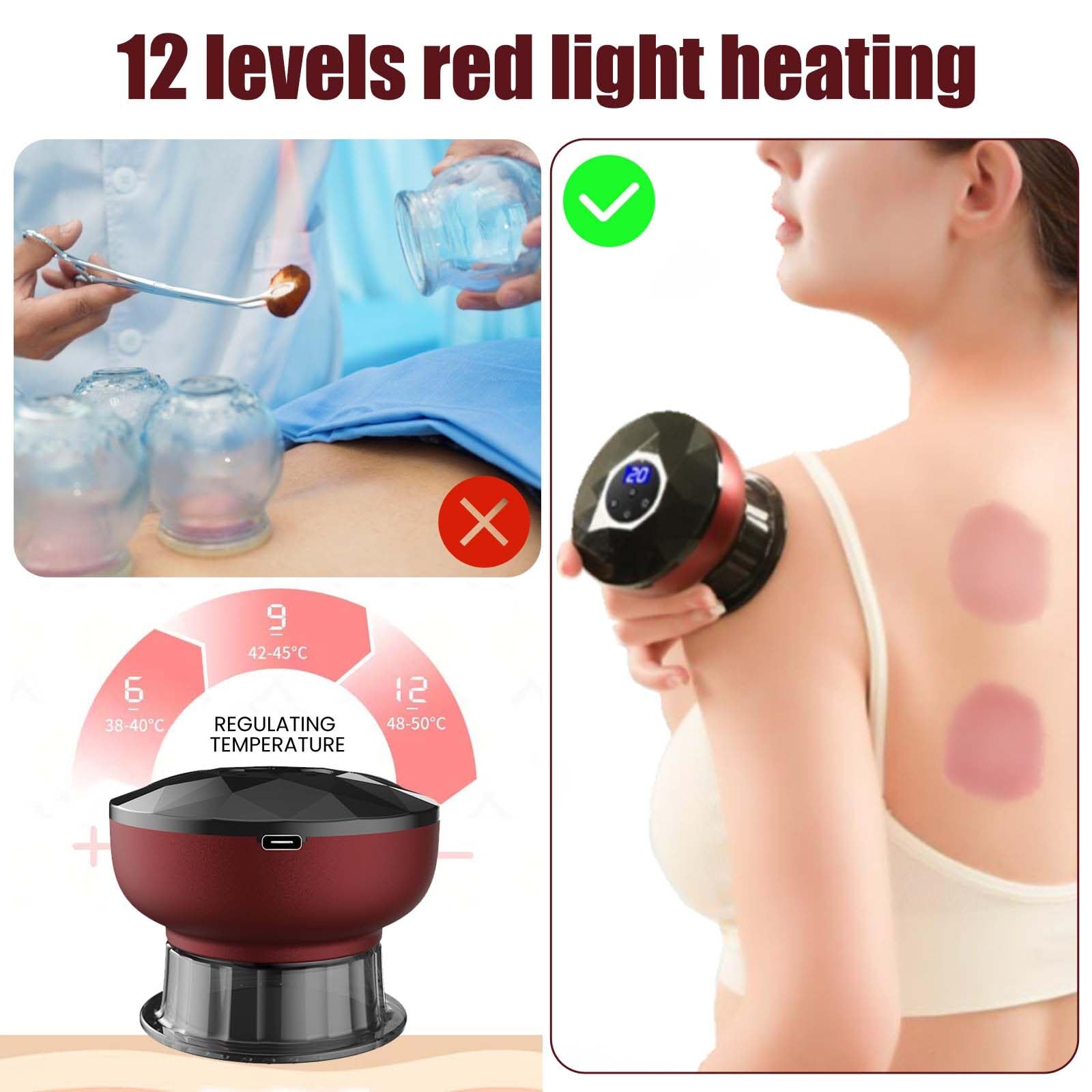 Acboor Ventouse Cellulite Electrique, (12 Vitesses Réglables) Ensemble Ventouses Electrique Masseur Ventouses Sous Vide Ensemble Thérapie Ventouses Electrique Intelligent avec Lumière Rouge