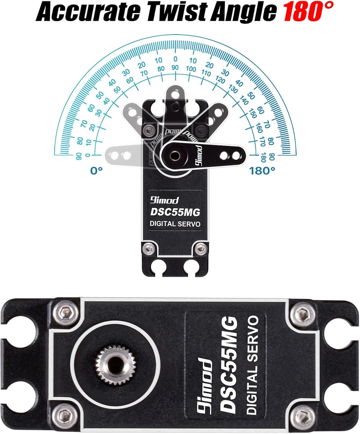 55KG High Torque Servo High Speed HV 8.4V Coreless RC Steering Servo Motors Stainless Steel Gear Low Profile Waterproof RC Crawler Servo for 1/8 1/10 1/12 Scale Cars DIY Robotic - 180 Degree