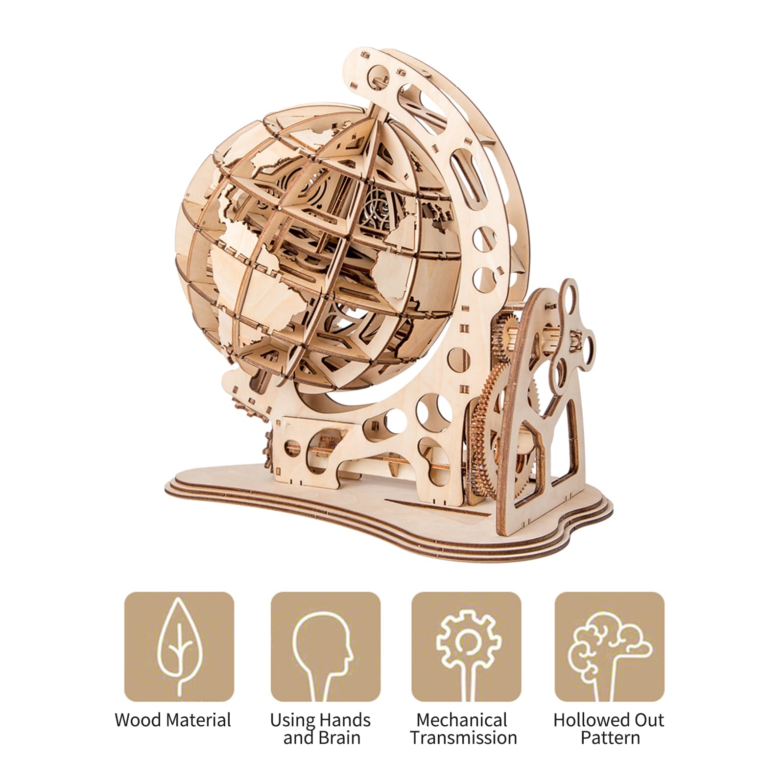 Kit di Modello Meccanico Globus Puzzle in Legno 3D Fai da Te Set Costruzione Autocostruzione Giocattolo Educativo Compleanno per Studenti Adolescenti e Adulti