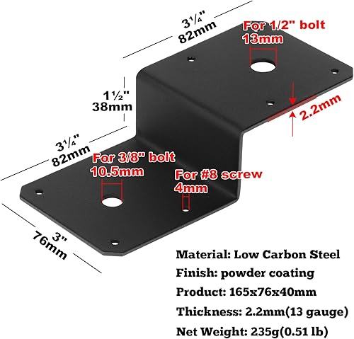 Miniatura 5 de 6 lazos de vigueta de cubierta, soporte de acero en Z, para vigas cruzadas de 2 x 4 y postes de 4 x 4, soporte de esquina de metal de calibre 14,