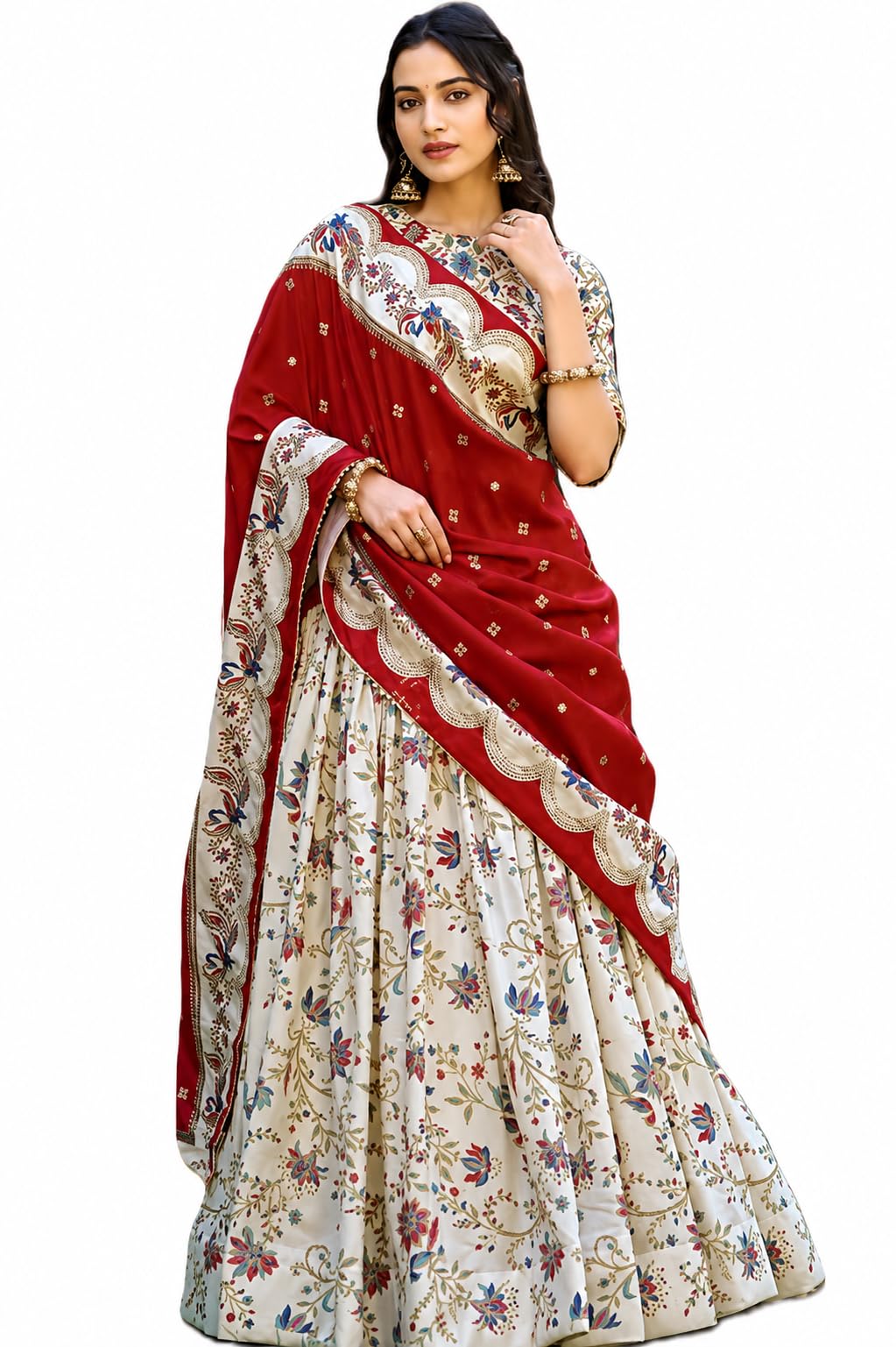 Women's Dola Silk Lehenga Choli Set | Digital Printed Flared Traditional Lehenga | Unstitched Blouse Fabric | Soft Tassel Dupatta | Ethnic Wear for Wedding, Celebration-image-10