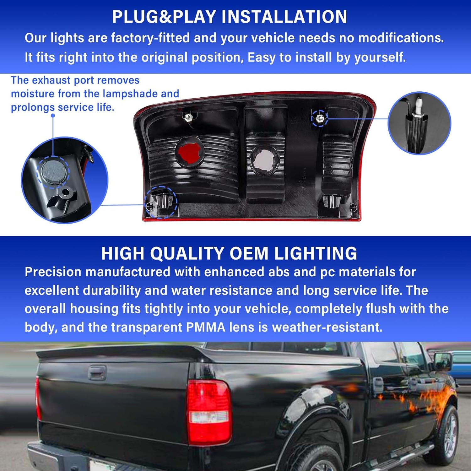 Ford F150 TailLights Compatible with 2004 2005 2006 2007 2008, F-150 TailLight Brake Rear Lamp OE-Style Replacement, Driver and Passenger Side Rear Light Brake Lamp, without Bulbs and Harness