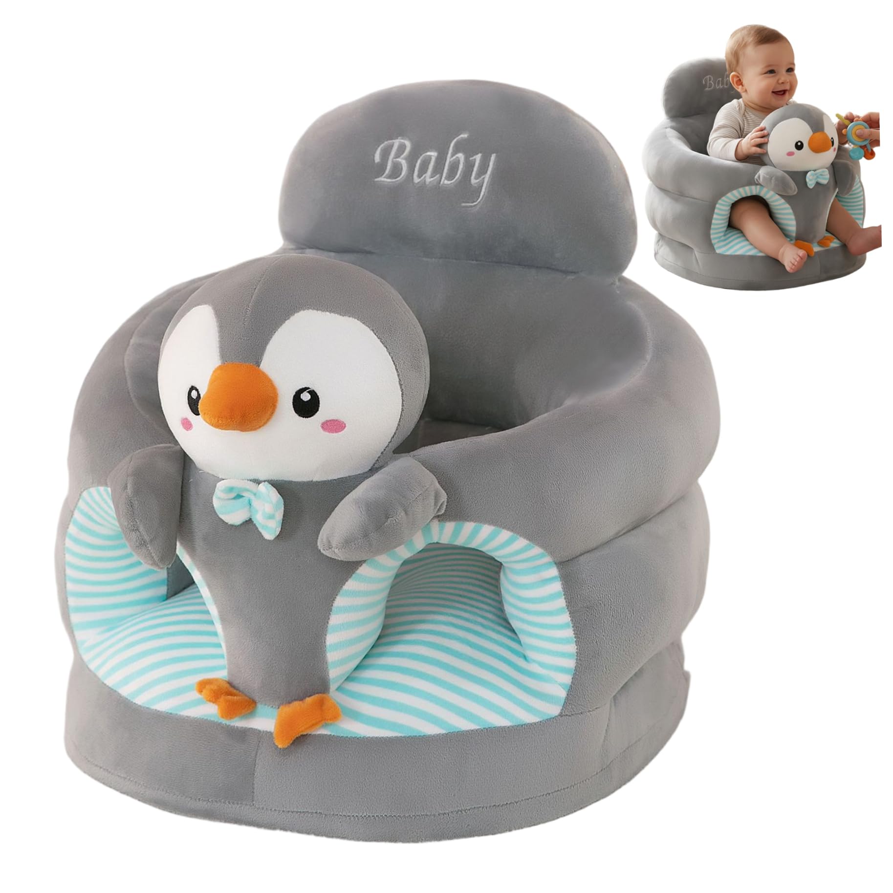 Sitzstuhl für Babys, Babysitz mit ergonomischer Rückenstütze, Pinguin-Sitzstuhl für Kleinkinder zum Lernen, weicher Bodensitz für Babys und Kleinkinder