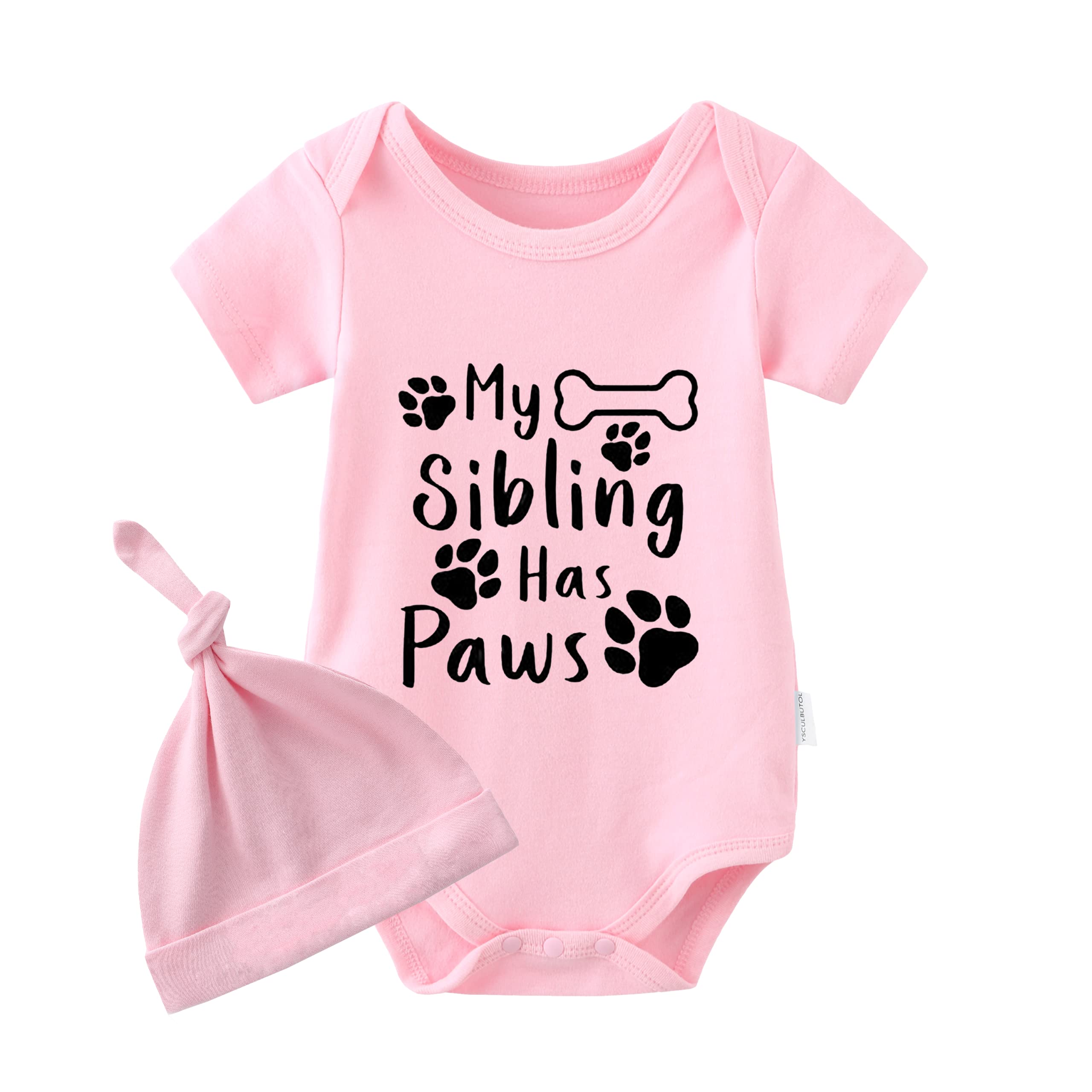 YSCULBUTOL Baby Twins Bodysuits My Sibling Has Paws Infant Baby Clothes Unisex Twin Outfits Romper With Hat