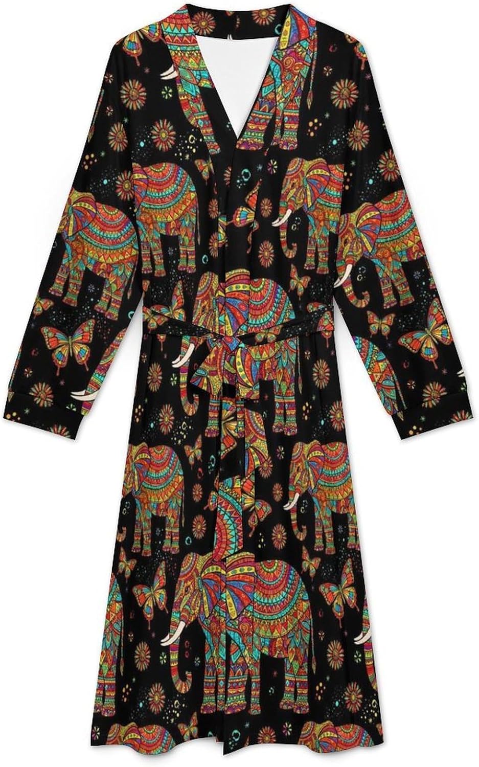Womens Kimono Robe with Belt, Open Front Long Sleeve Robes Full-Length, Cute Lightweight Bathrobe for Mom, Wife