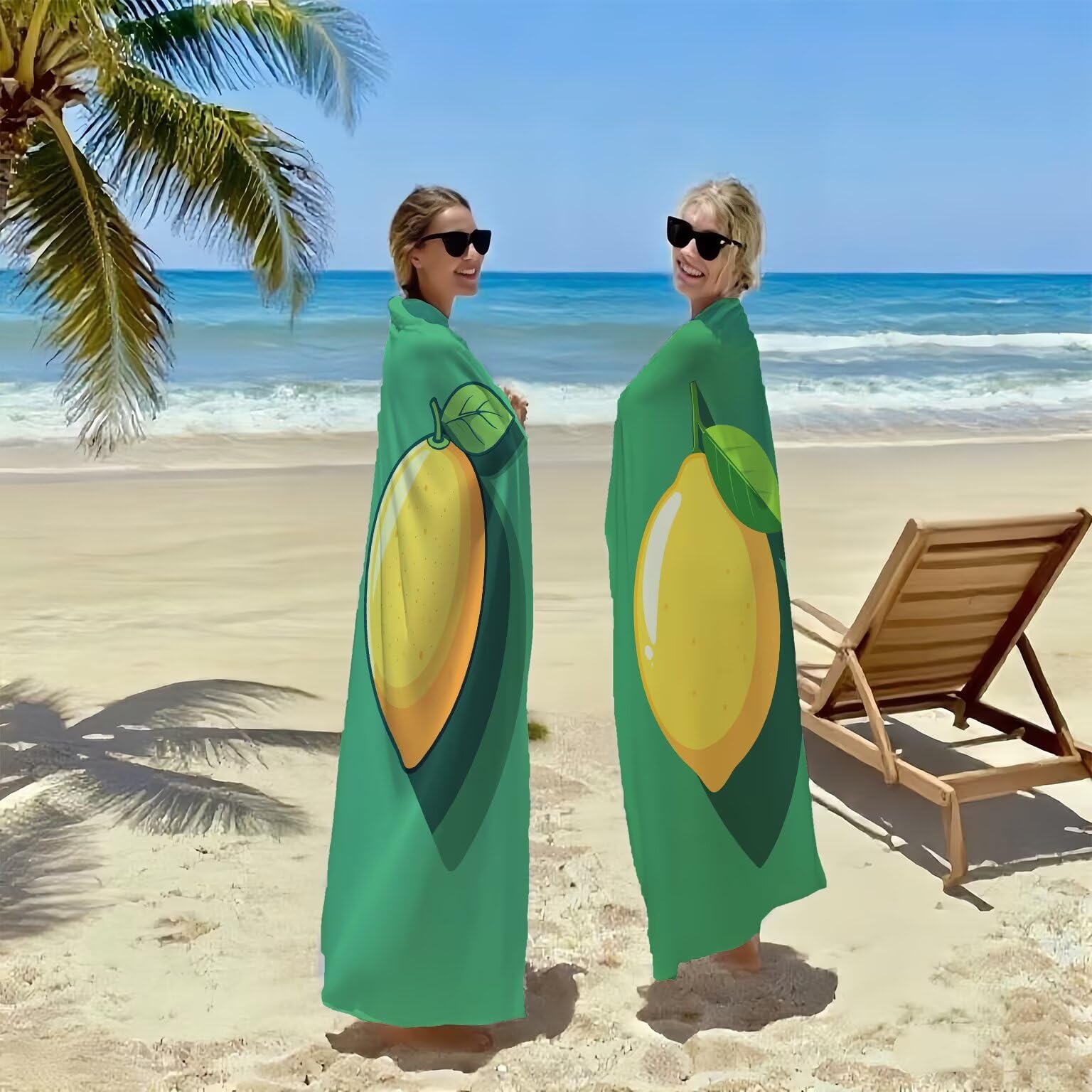 Model980 Ręcznik plażowy XXL, 90 x 180 cm, 2 sztuki, tropikalny ręcznik plażowy, z mikrofibry, na owoce, bez piasku, chłonny, szybkoschnący, z zatrzaskiem, na basen, plażę, na prezent