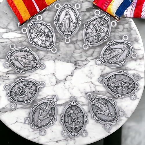 Miniatura 7 de VILLAGE GIFT IMPORTERS Paquete de 10 piezas de centro de rosario con medalla milagrosa  Piezas de rosario católico para hacer tu propio rosario