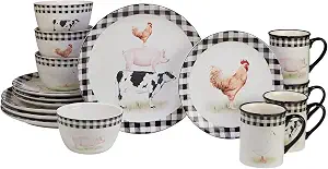 On the Farm 16-Piece Dinnerware Set – Farmhouse Plates, Bowls & Mugs for 4