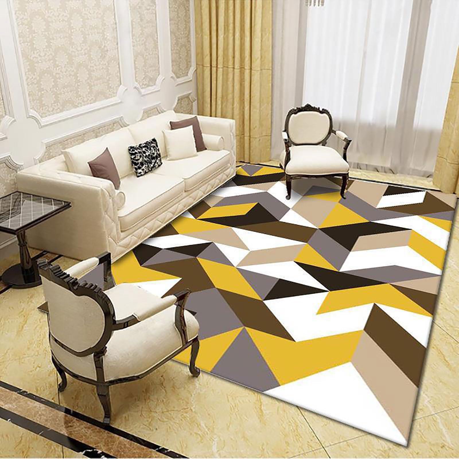 Tapis poils ras moderne pour salle à manger et cuisine jaune 110 x 190 cm