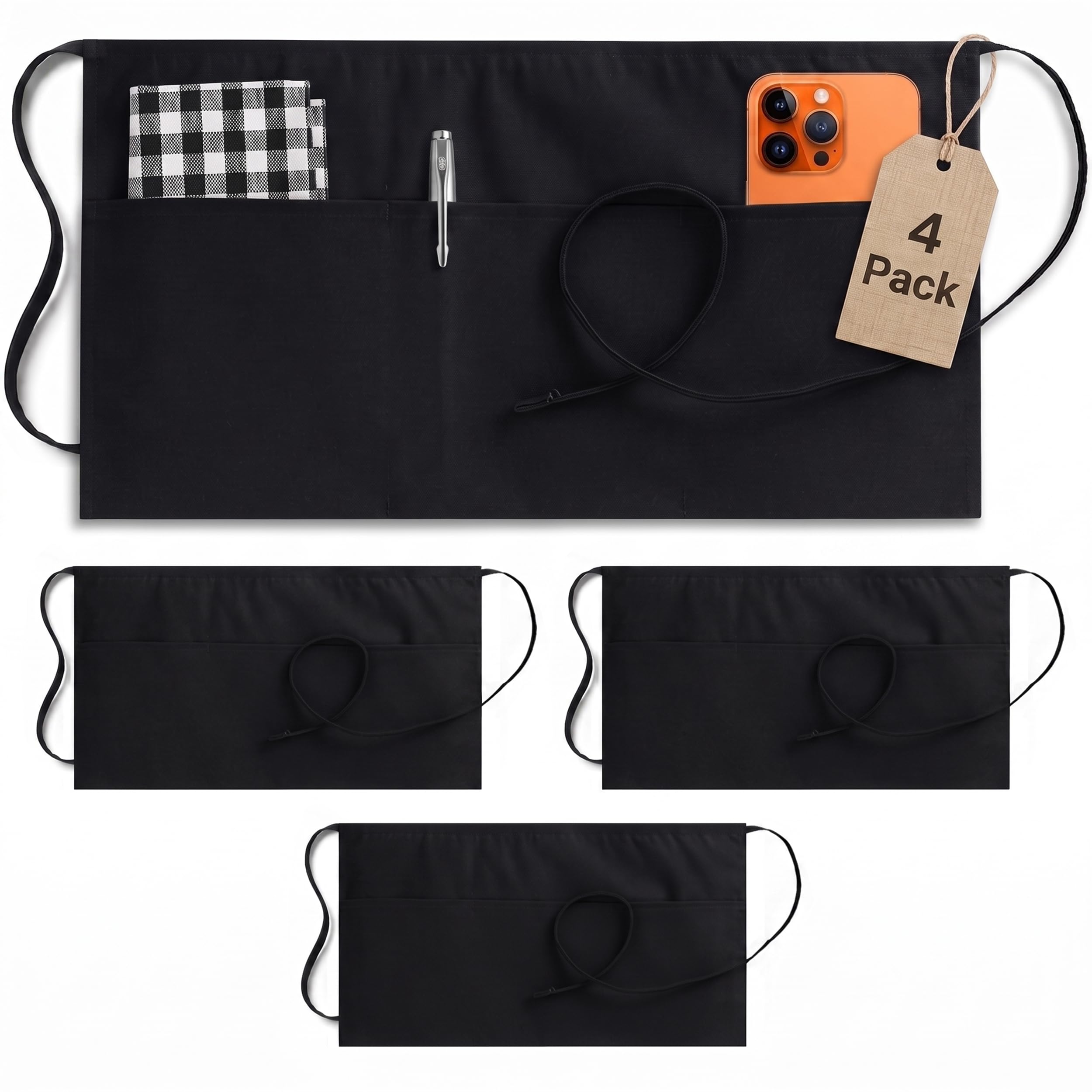 Utopia Wear Server Waist Aprons 4 Pack with 3 Pockets for Men and Women