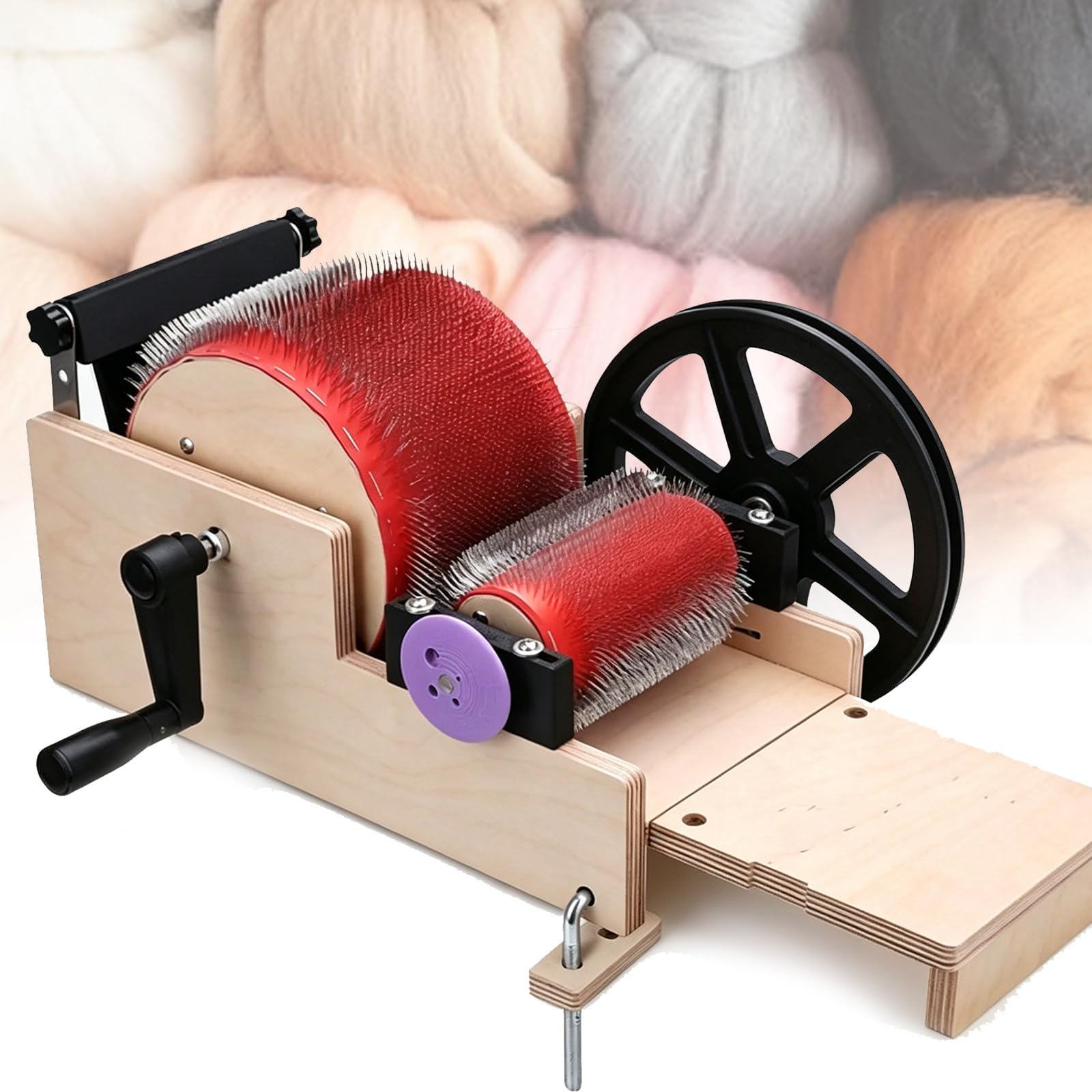Osnzyc Manual Wool Carding Machine, Wool Felt Drum Carder with Crank Handle, for Quick Color Blending, Combing, and Spinning, DIY Home Crafts 12cm