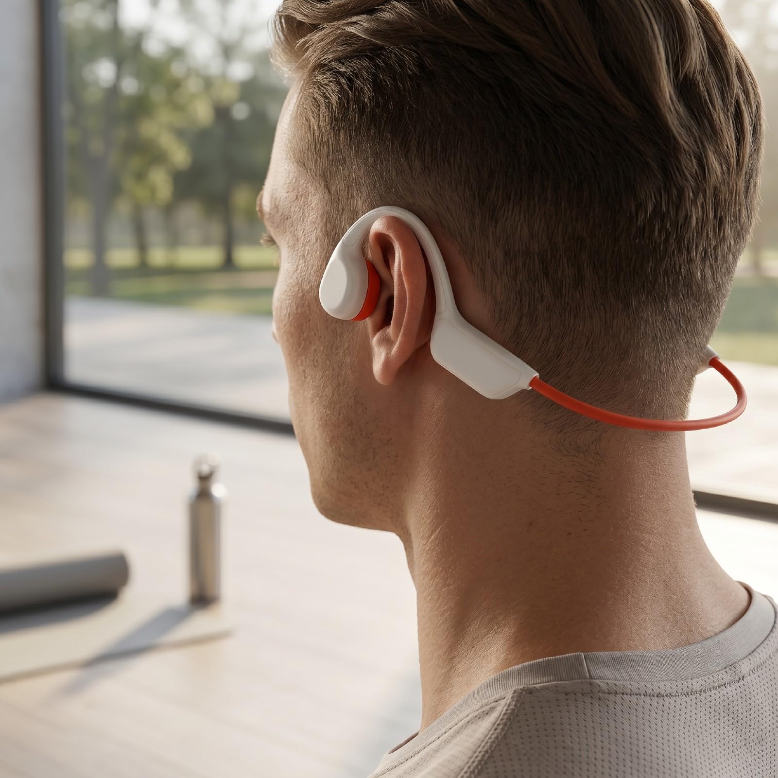 Cuffie a Conduzione Ossea per Nuoto, Auricolari Sportivi a Orecchio Aperto IPX8 con Lettore MP3 da 32 GB, per Piscina, Corsa, Palestra e Sport Acquatici (Bianco Arancio)