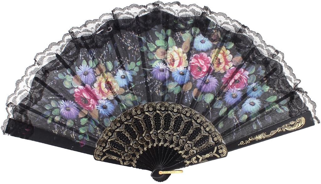 Flower Pattern Fabric Lace Folding Dancing Wedding Hand Fan 12Pcs (id: c60 953 edf cf8 a2f