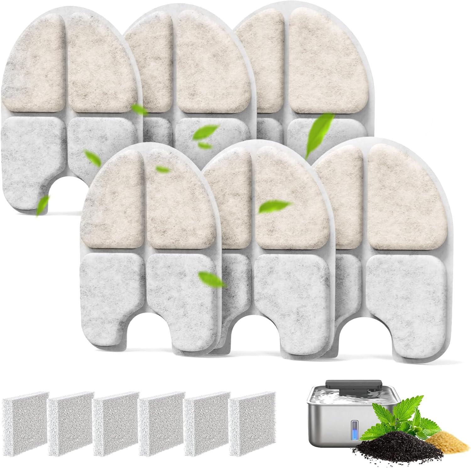 12 Packs Pet Water Fountain Filter for 3Gal/12L Dog Water Dispenser (FN-W13),6 Packs Dog Wate Fountain Filters & 6 Packs Pump Filters Sponges Replacement