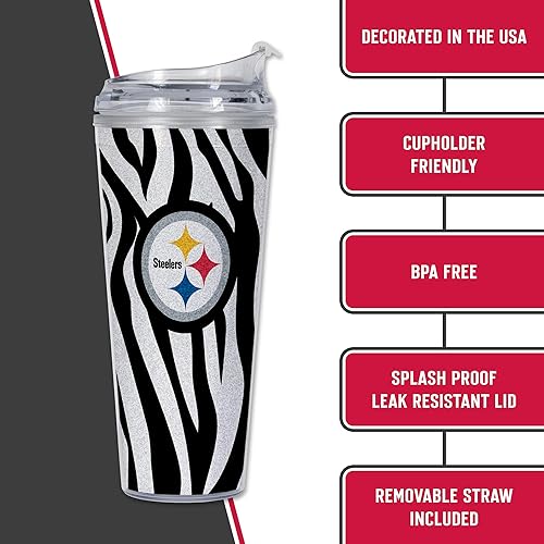 Miniatura 346 de Rico Industries NFL - Vaso de purpurina acrílica de 24 onzas con tapa con bisagras, vaso de doble pared con licencia oficial y popote Tie Dye