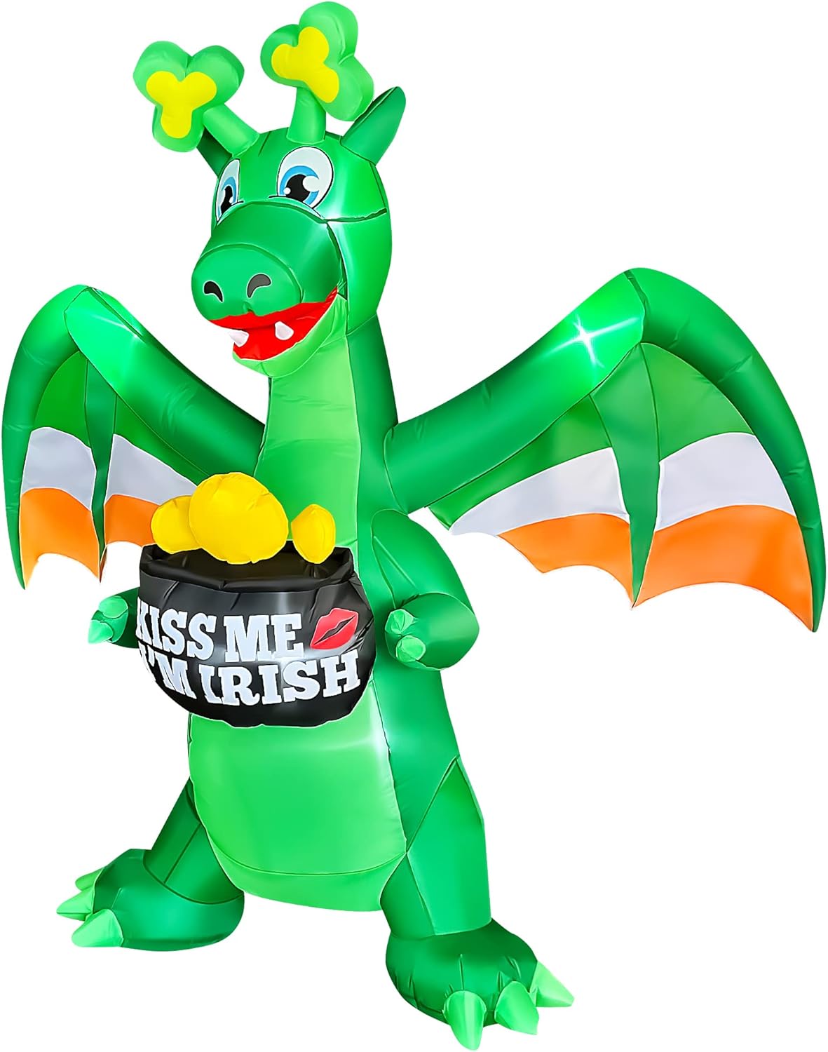 SEASONBLOW 7 Ft Inflatable St. Patrick's Day Dragon Holding a Pot of Gold Decoration with Shamrock Horn Irish Wings LED Blow Up Yard Decor for Lawn Yard Garden Indoor Outdoor Holiday Party - Image 3