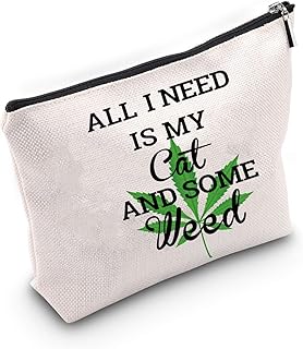 TSOTMO Cat Lover Gift Weed Makeup Bag All I Need is My Cat and Some Weed Cosmetic Bag 420 Gift Marijuana Weed Leaf Makeup Cosmetic Bag (C.Cat Weed)