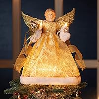 Vista 2 de Ángel Kurt Adler con 10 luces y vestido dorado para árbol de Navidad de 12 pulgadas