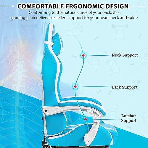 Miniatura 6 de Silla de juegos con luces LED RGB y silla ergonómica de masaje para computadora con reposapiés, respaldo alto, silla de videojuegos con soporte
