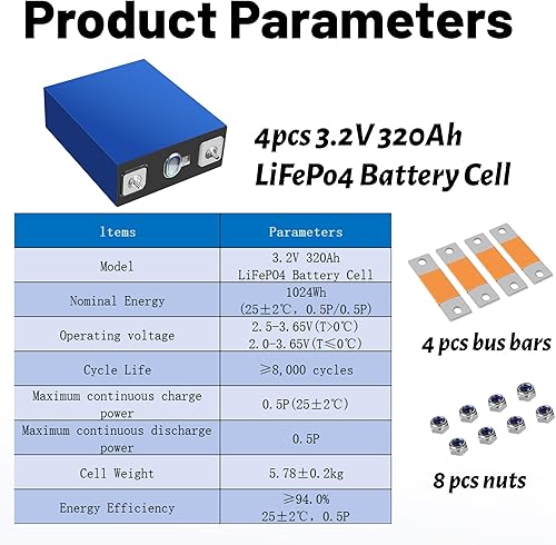Miniatura 3 de 3.2V 320Ah LiFePO4 ciclo profundo 8,000-10,000 celdas de batería, paquete de 4 baterías de repuesto de litio de grado A para sistemas solares,