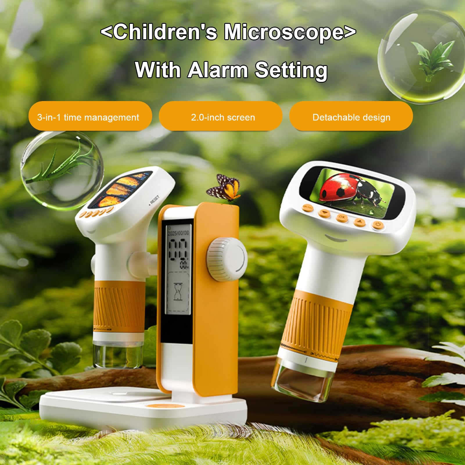 Bewinner Mikroskop Cyfrowy Ręczny, Przenośne Zdjęcia i Wideo Mini Mikroskopy 2 -calowe, 1000x Microscope MICROCKOP z 8 Regulowanymi światłami LED dla Dzieci