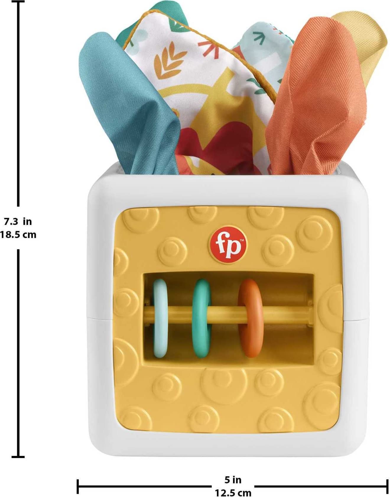Fisher-Price Kostka sensoryczna Pudełko chusteczek zabawka dla niemowląt, zabawa na brzuszku, szeleszczące zabawki, HML64