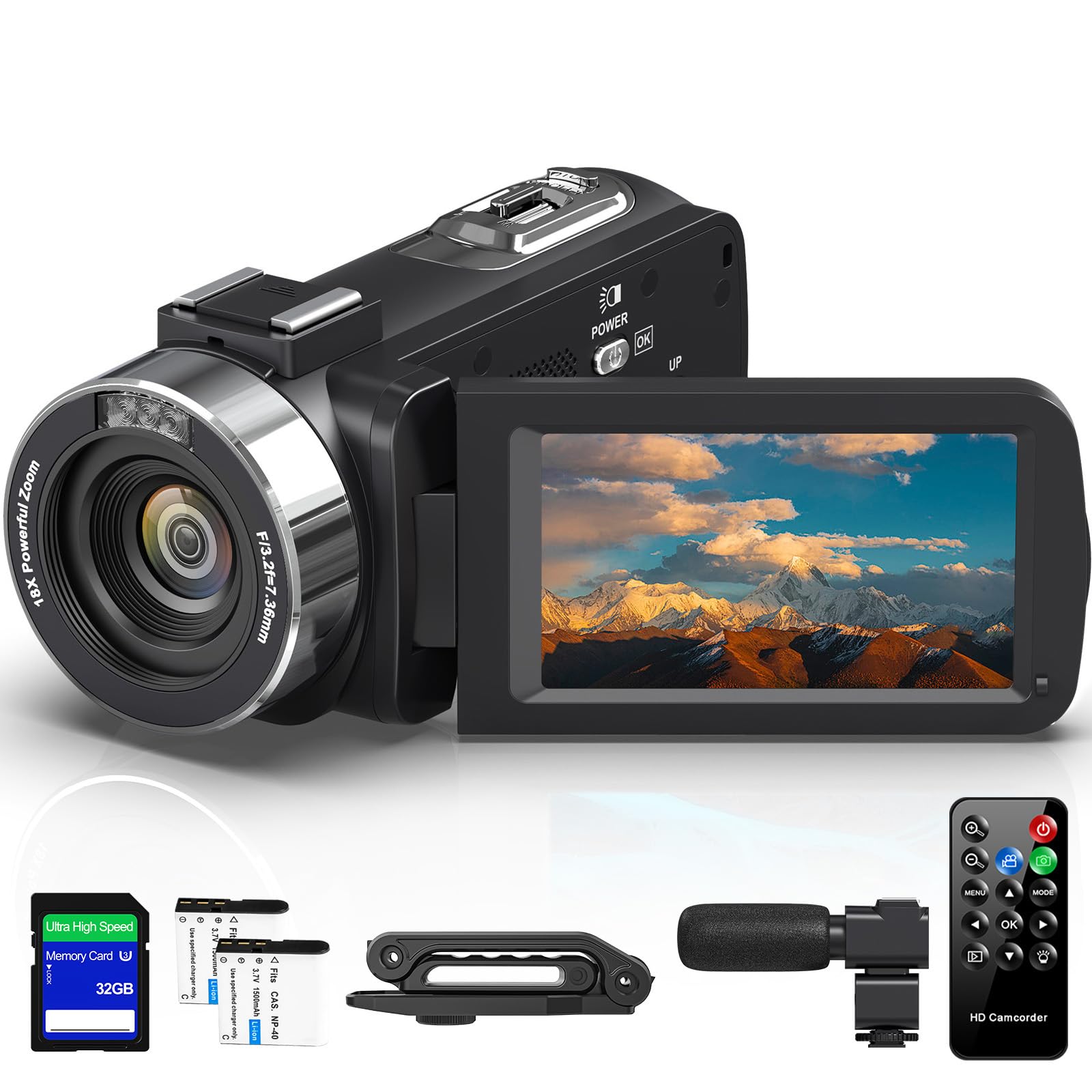 Videokamera 4K Camcorder 80MP 30FPS IR Nachtversion Vlogging Kamera 3.0-Zoll IPS Bildschirm 18X Digitalzoom für YouTube