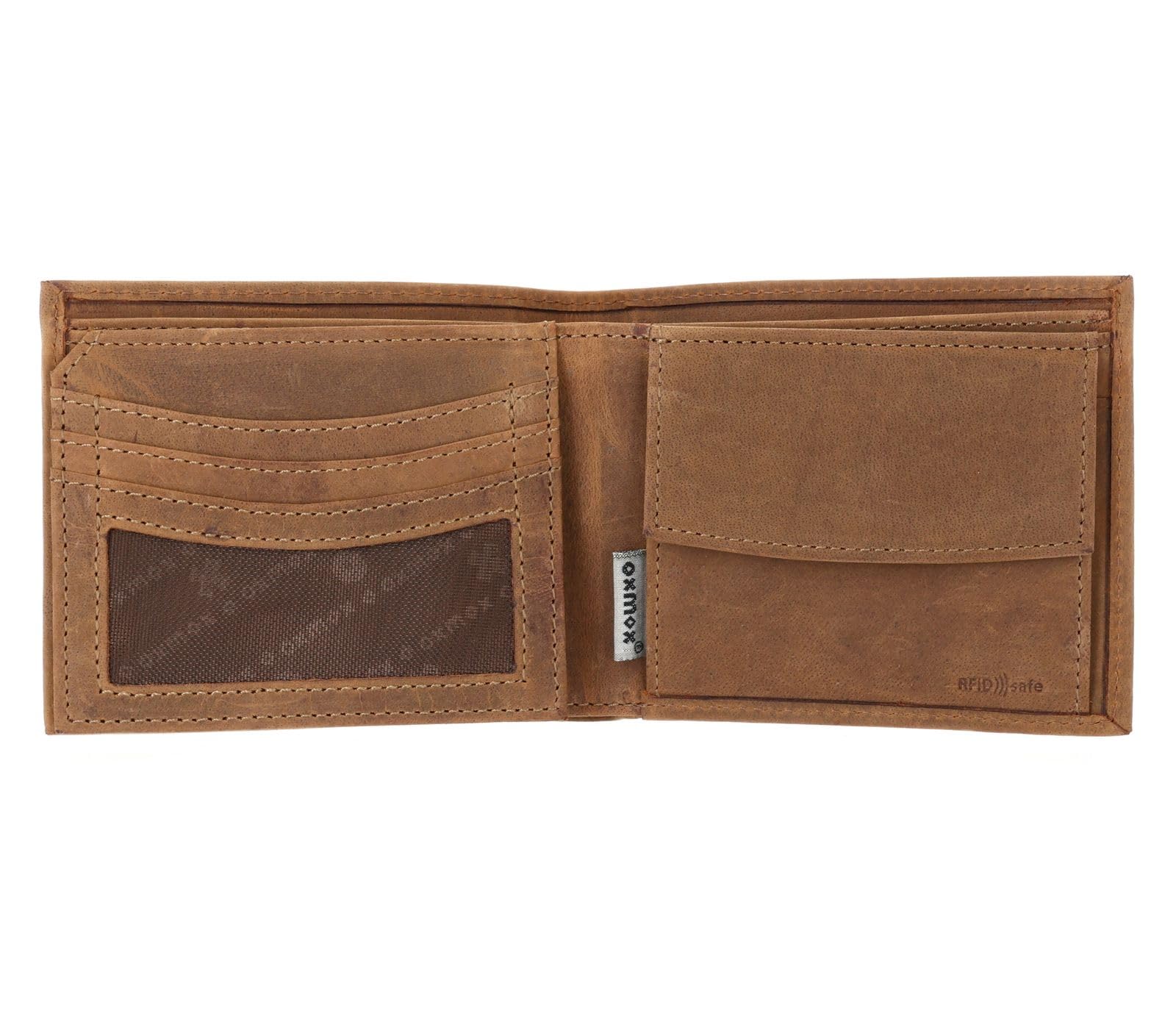Oxmox Cuero Monedero Leather RFID Protect Querscheinbörse Freedom Anchor Embossed Vintage Light Brown marrón