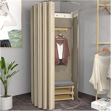 Clothing Store Fitting Room Privacy Screen Floor-Standing Mobile Locker Room Portable Dressing Room Blackout Curtain Kit Stainless Steel Frame for Office Protection Privacy Partition Color