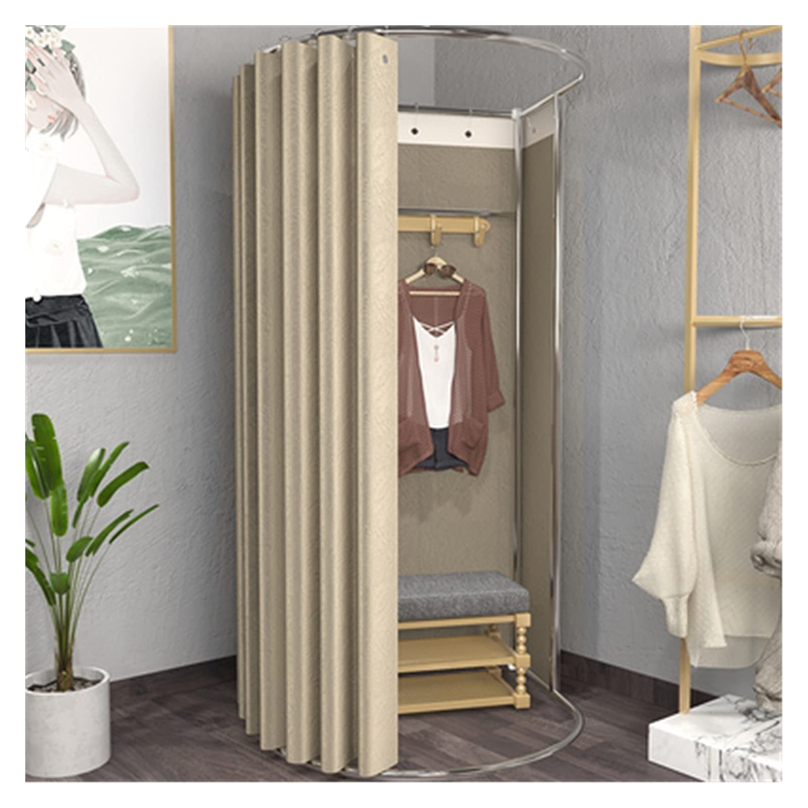 Cabine d'essayage mobile sur pied avec kit de rideau occultant pour vestiaire