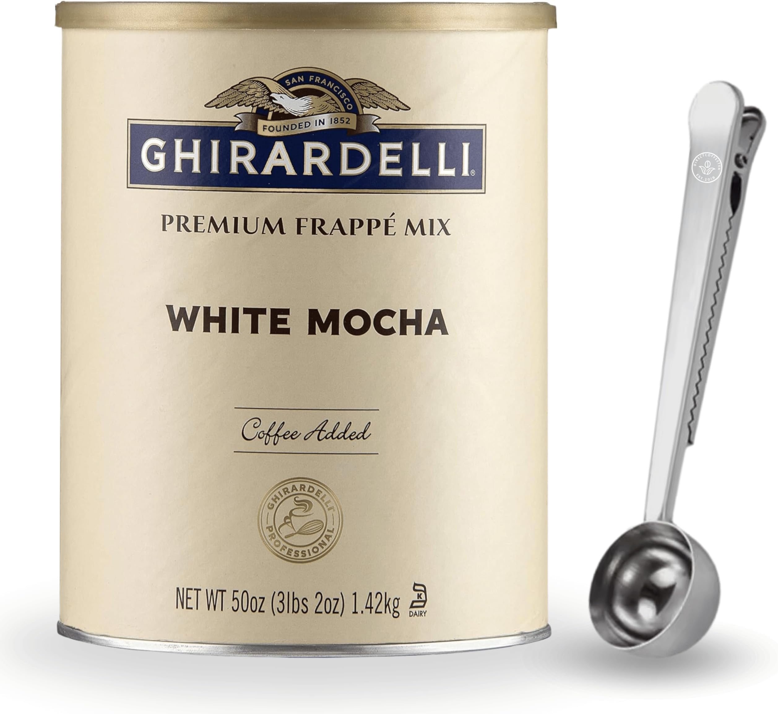 White Mocha Frappe Mix Powder – 3.12 lbs with Direct Coffee Tea Est 2019 Spoon, Smooth & Creamy Beverage Base with Real Chocolate & Coffee