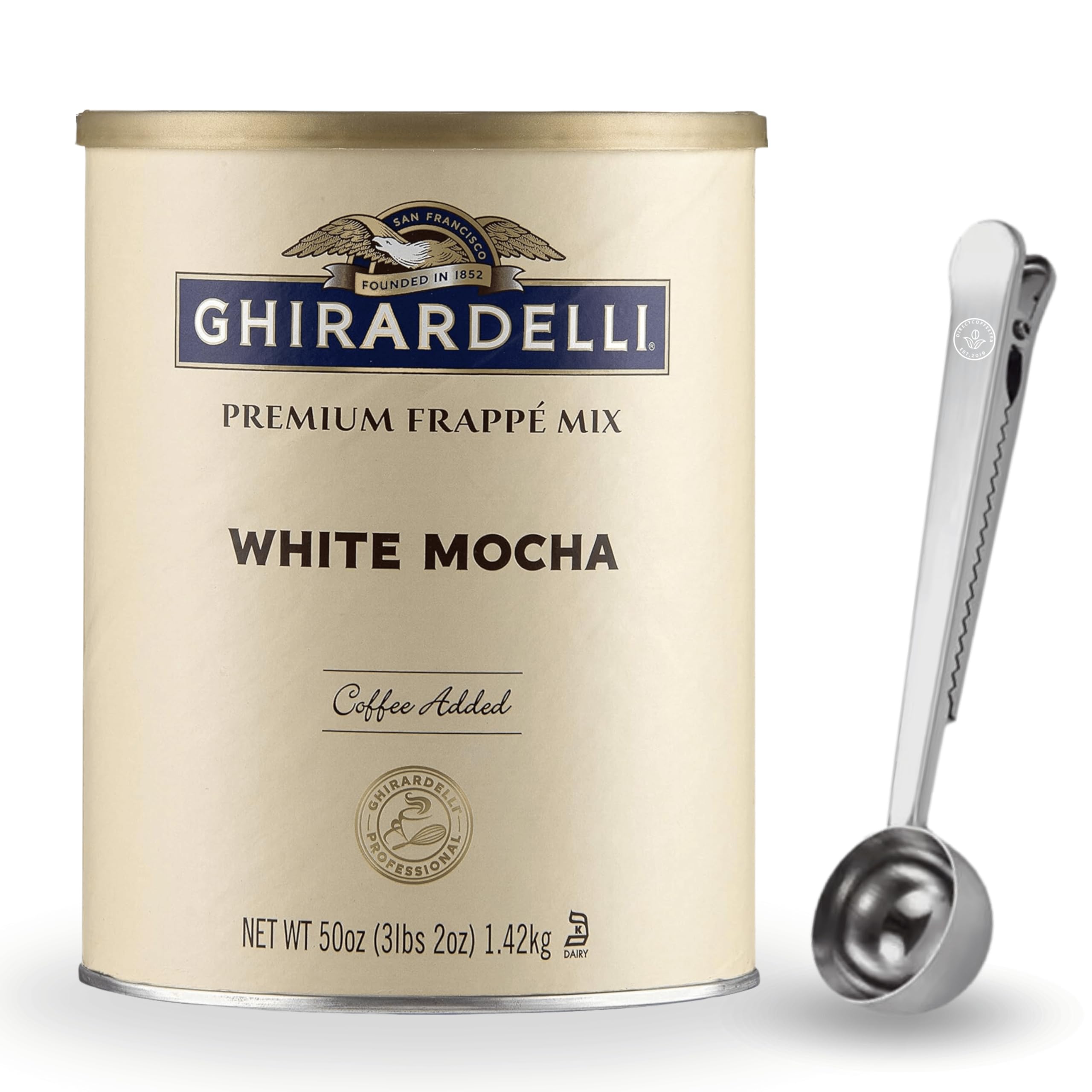 White Mocha Frappe Mix Powder – 3.12 lbs with Direct Coffee Tea Est 2019 Spoon, Smooth & Creamy Beverage Base with Real Chocolate & Coffee