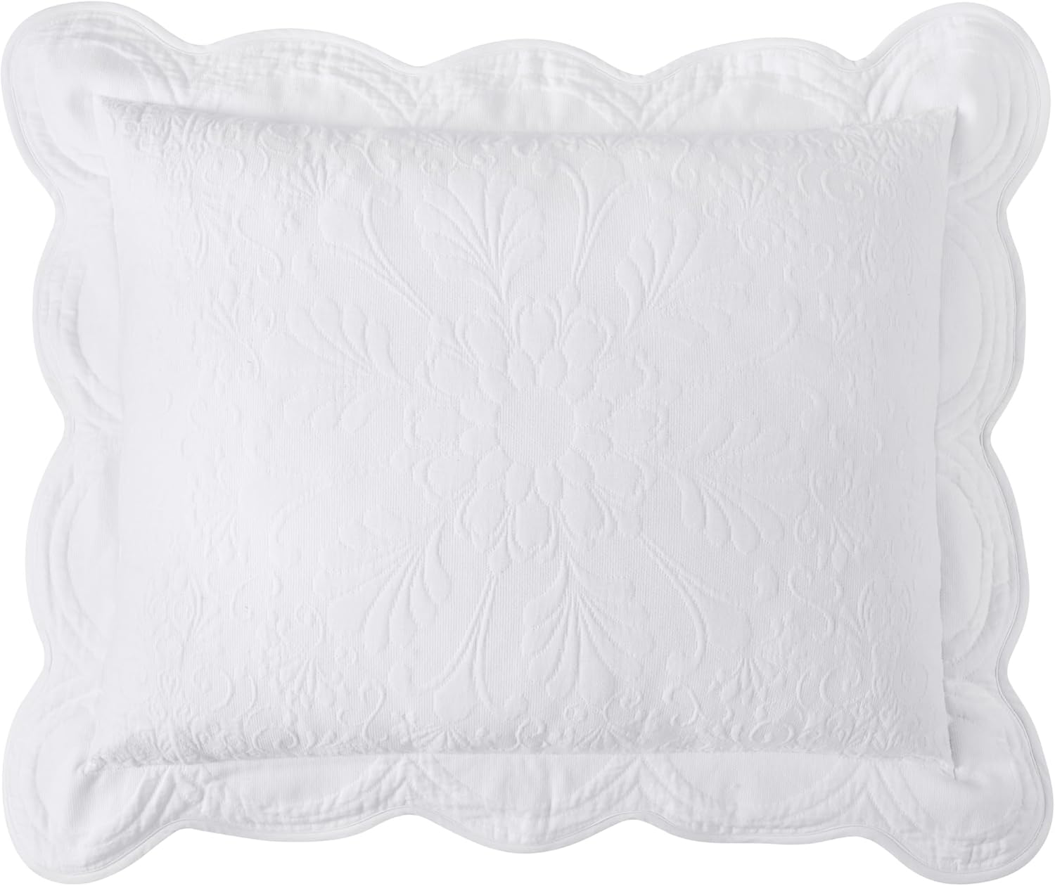 White Cotton King Sham with Scalloped Edges