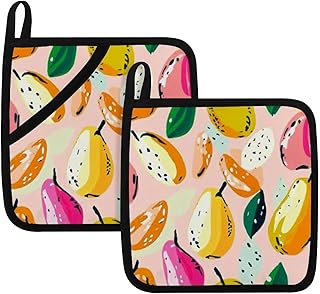 2 Pcs Fresh pear Fruit Pot Holder with Pockets Kitchen Heat Resistant Potholder Cotton Lining Oven Hot Pads for Cooking Baking BBQ Microwave Holiday Decor