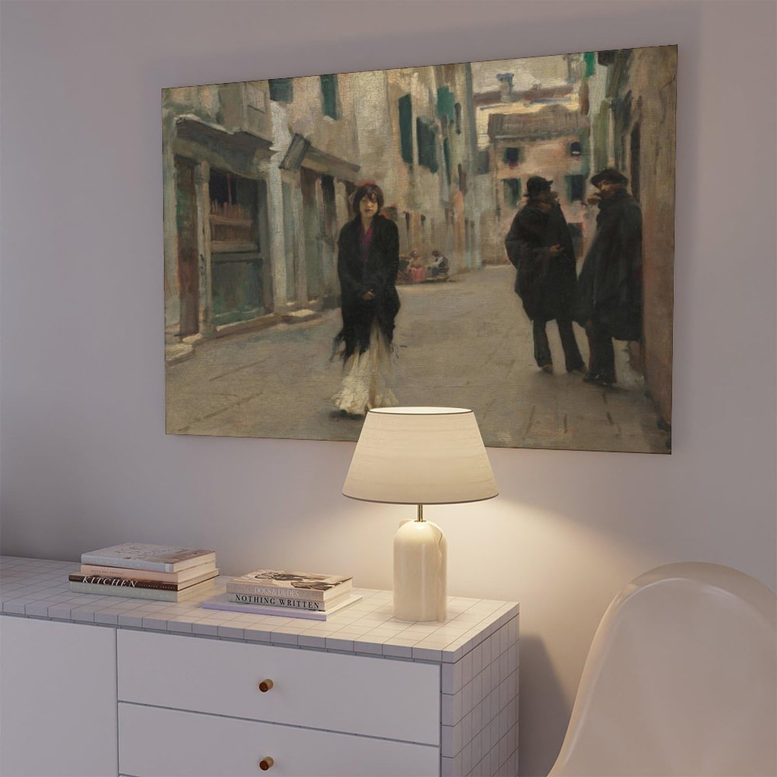 QIENAZIO Stampa artistica realistica su tela con scena veneziana di John Singer Sargent, decorazione artistica da parete per camera da letto, ufficio, cucina, idea regalo, 50 x 75 cm